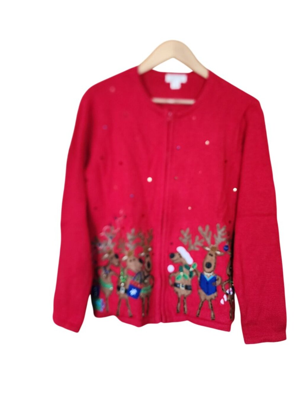 Christopher Banks Red full Zip Christmas Cardigan Womens Size M NWOT